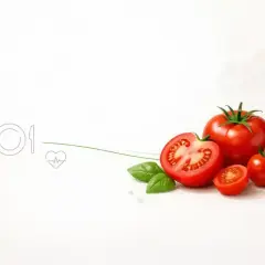 Świeże pomidory i bazylia, symbolizujące zdrową dietę. Czy pomidory są zdrowe? Tak, to bogactwo witamin!