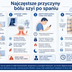 Ból szyi po spaniu: zła pozycja, przeciągi, "szyja smartfonowa" i zmiany zwyrodnieniowe mogą powodować ostry ból i sztywność. Upadek mięśniowy to efekt tych czynników.
