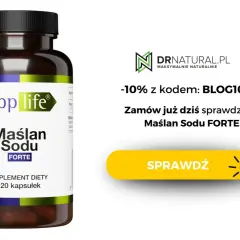 Butelka suplementu diety Maślan Sodu FORTE od SuppLife. Zamów już dziś i skorzystaj z promocji!