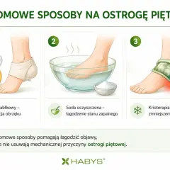 Domowe sposoby na ostrogi piętowe: okład z octu jabłkowego, kąpiel z sodą oczyszczoną, krioterapia. Pomagają łagodzić objawy.